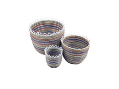 zig zag pattern multicolor basket planter made with recycled plastic and straw